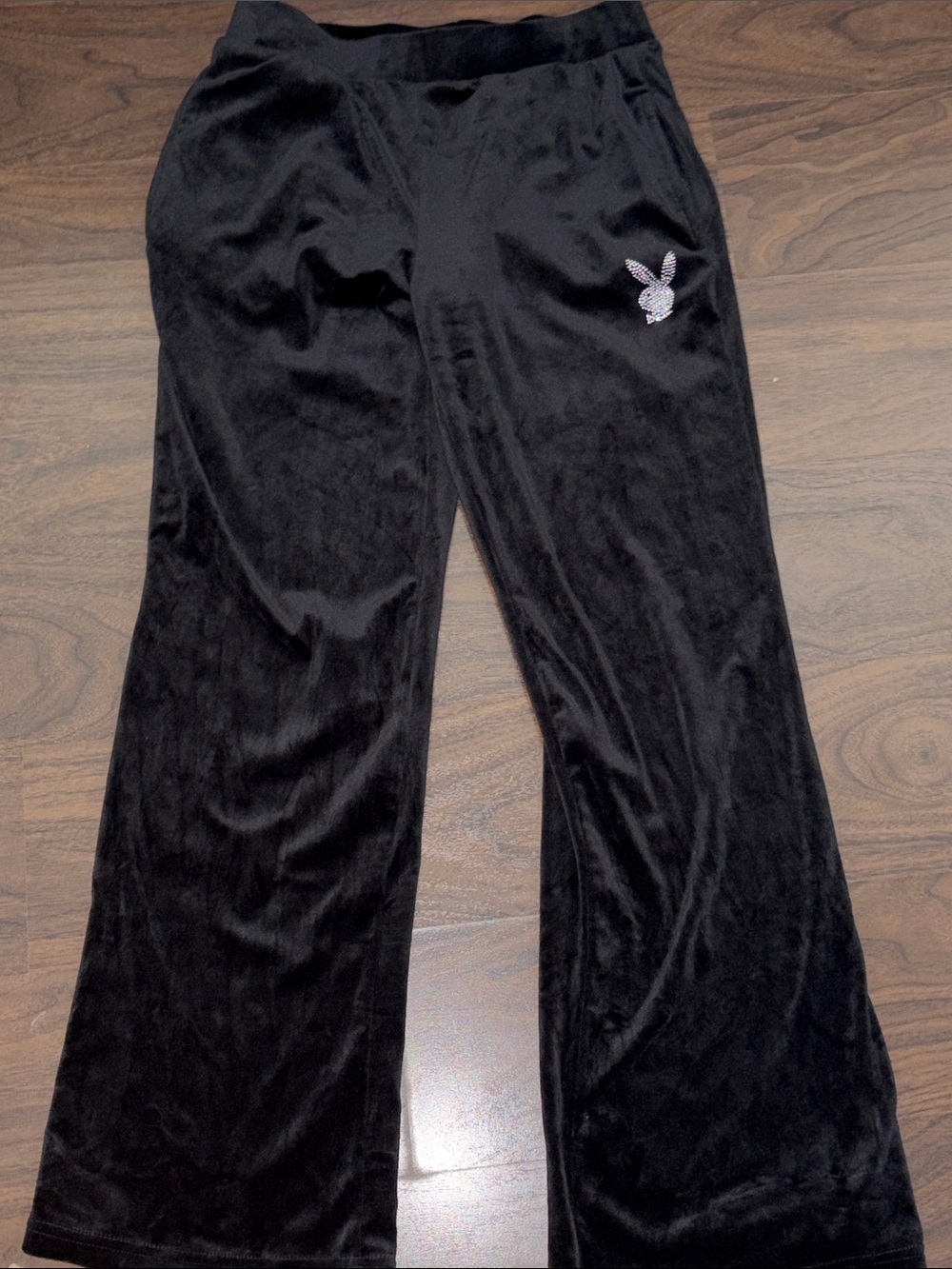 PLAYBOY Black Velour Lounge Pants with Embroidered Bunny